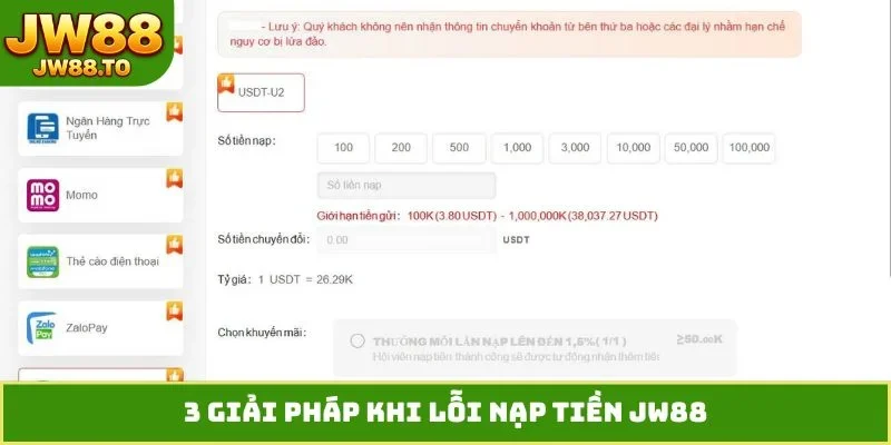 3 giải pháp khi lỗi nạp tiền JW88
