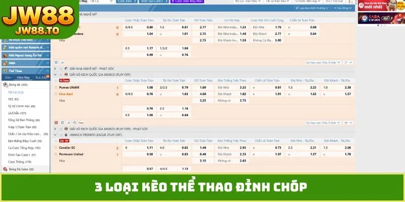3 loại kèo thể thao đỉnh chóp